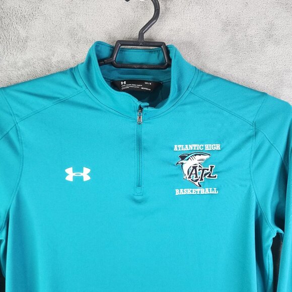 Mens Teal Under Armour Polo Shirt HeatGear Long Sleeve 1/4 Zip Size L - Picture 5 of 13